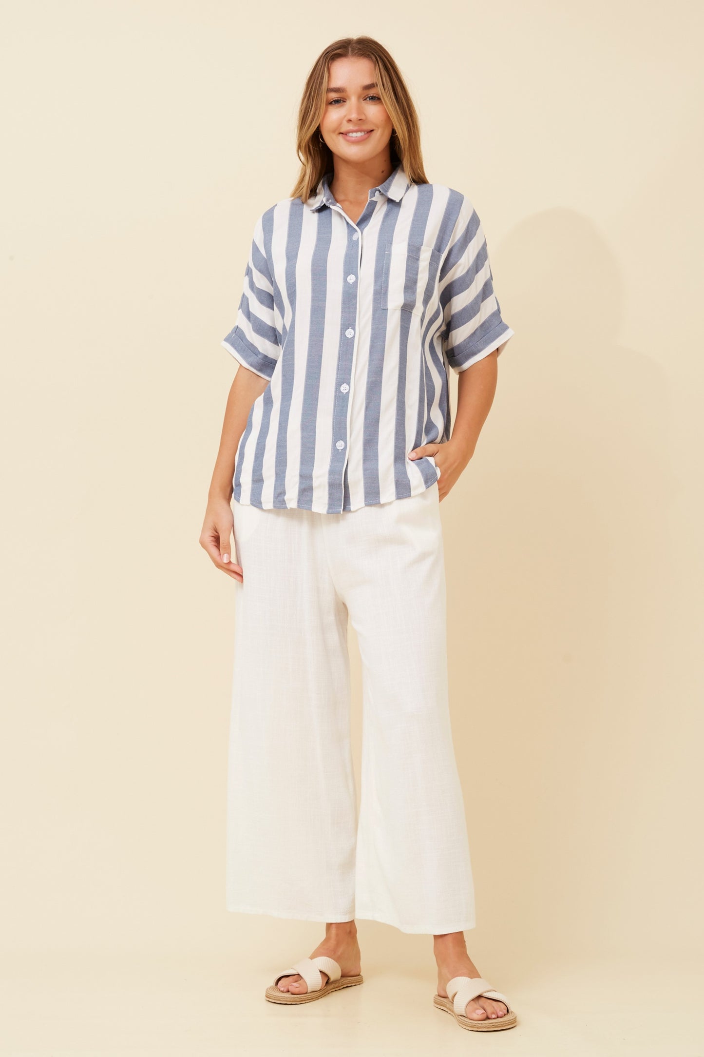 Verona Stripe Shirt with Cuffs T519349 - Navy