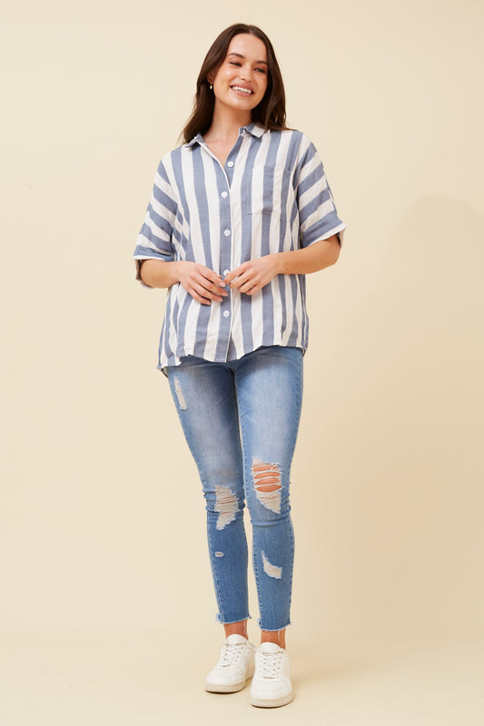 Verona Stripe Shirt with Cuffs T519349 - Navy