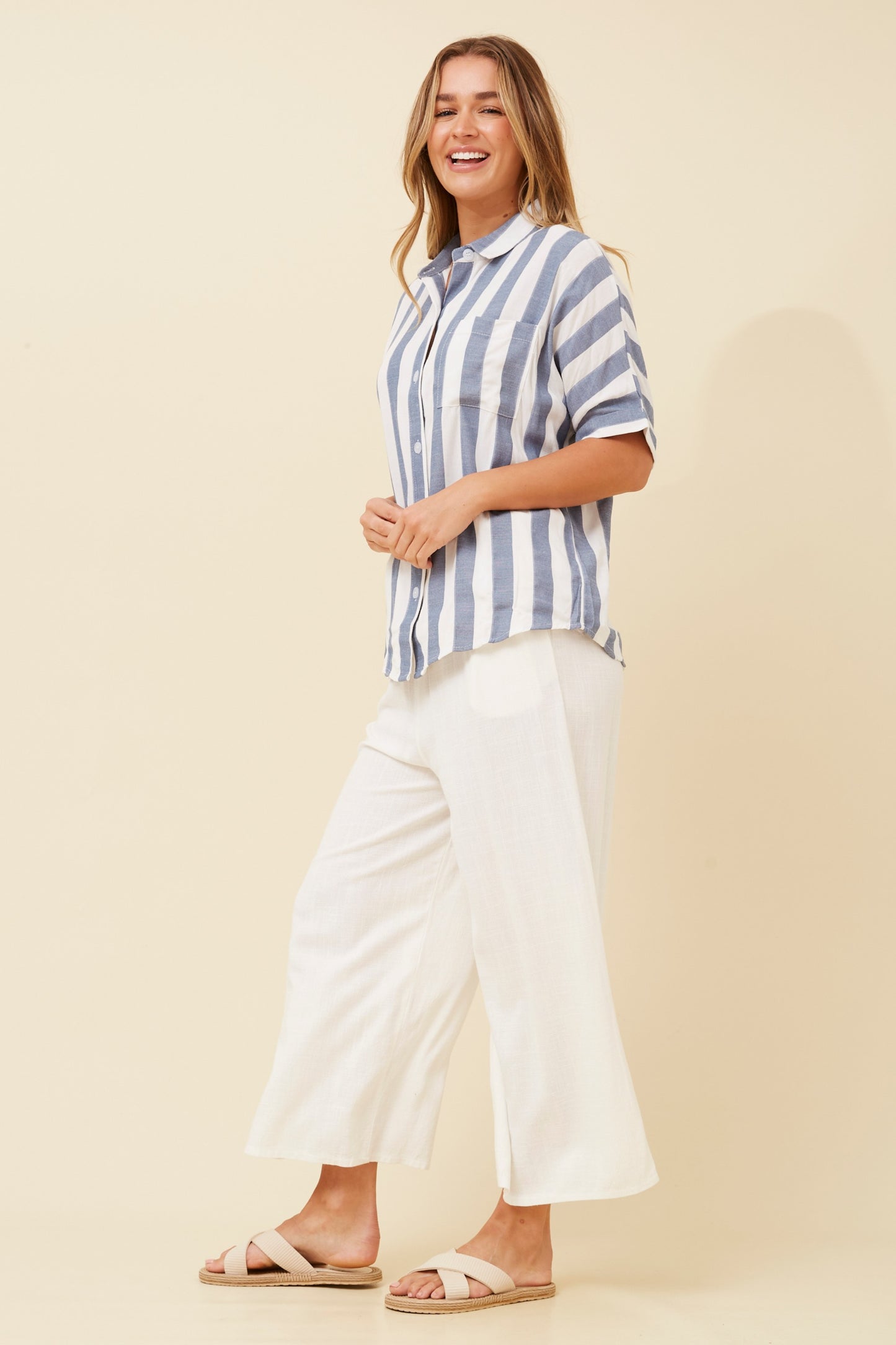 Verona Stripe Shirt with Cuffs T519349 - Navy