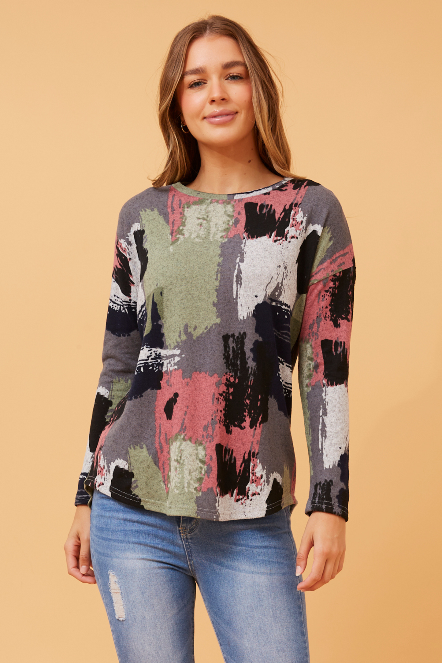 Eva Abstract Print Top Multi Green T519361