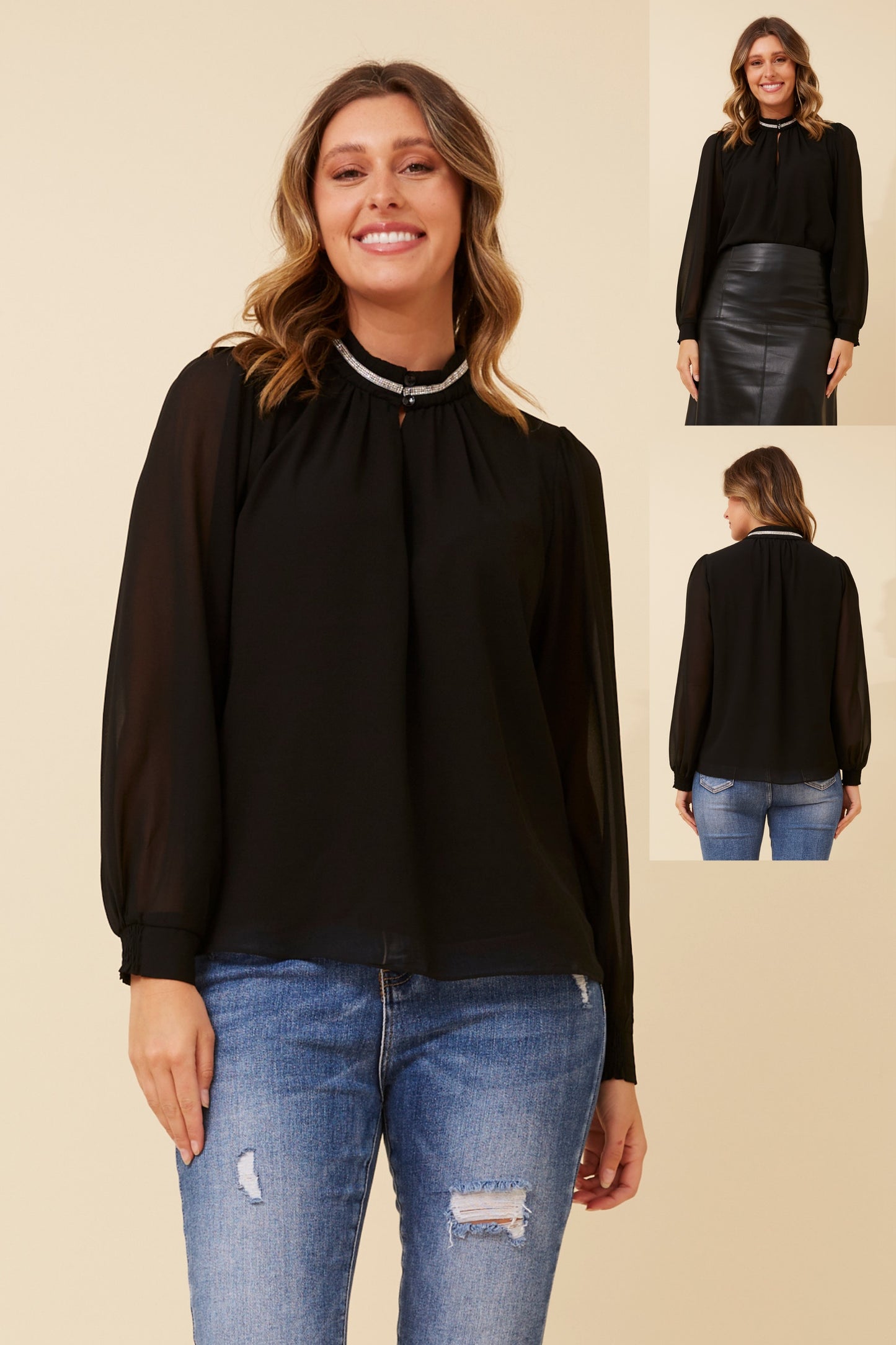 Tina Blouse with Diamante Trim on collar T520119