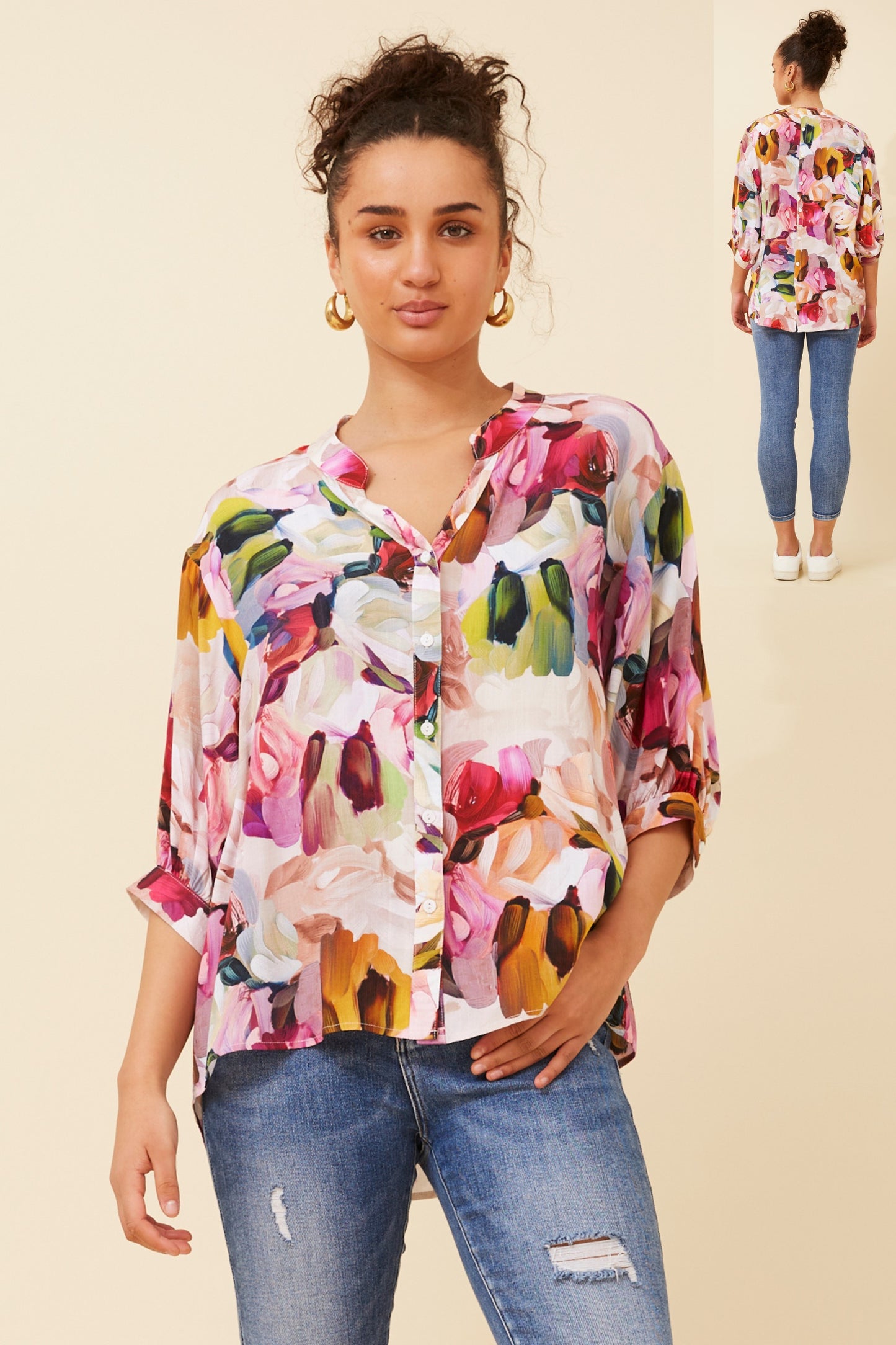 Jasmine Abstract Printed Top with Back Button T520123