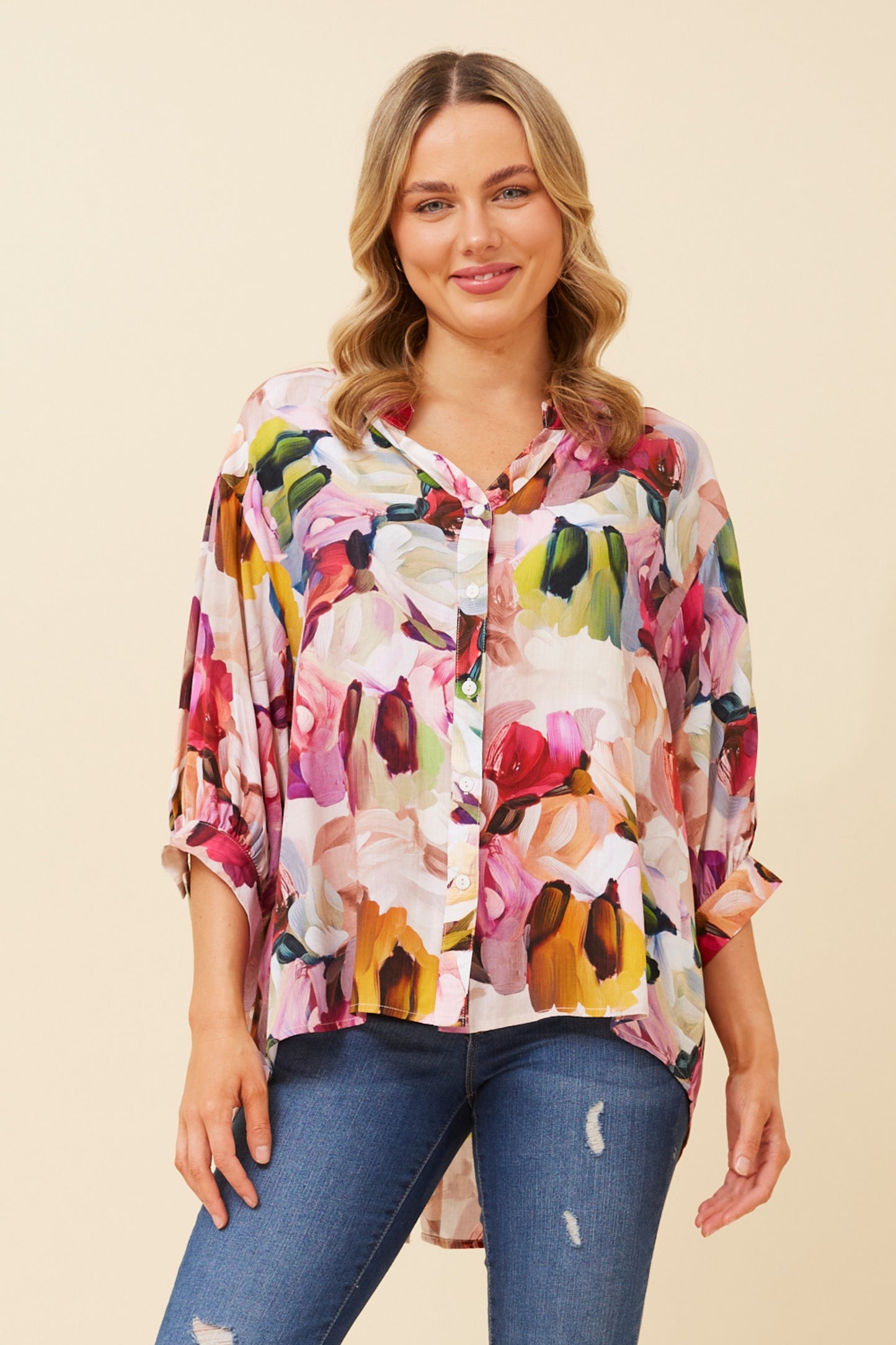 Jasmine Abstract Printed Top with Back Button T520123