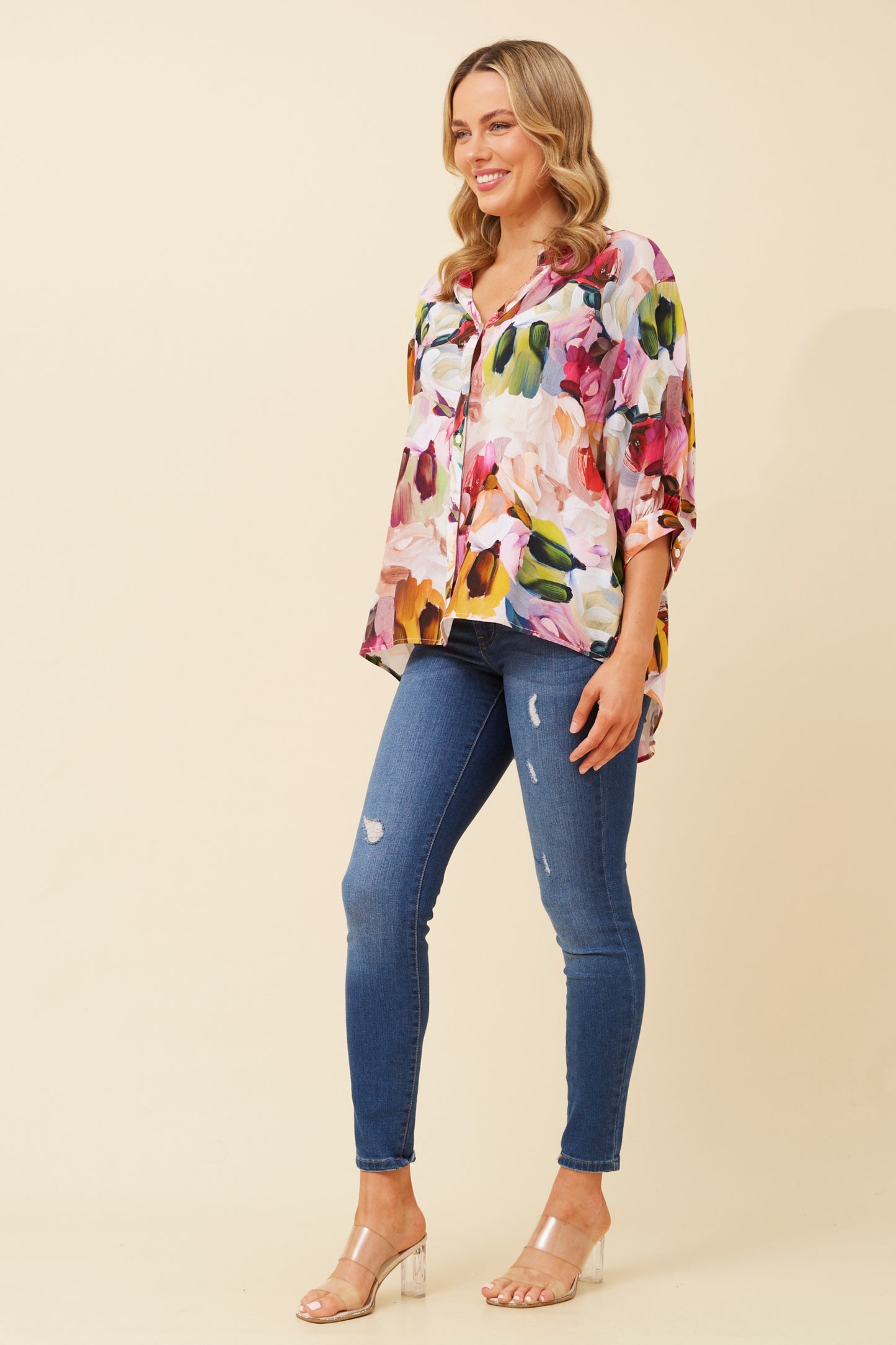 Jasmine Abstract Printed Top with Back Button T520123