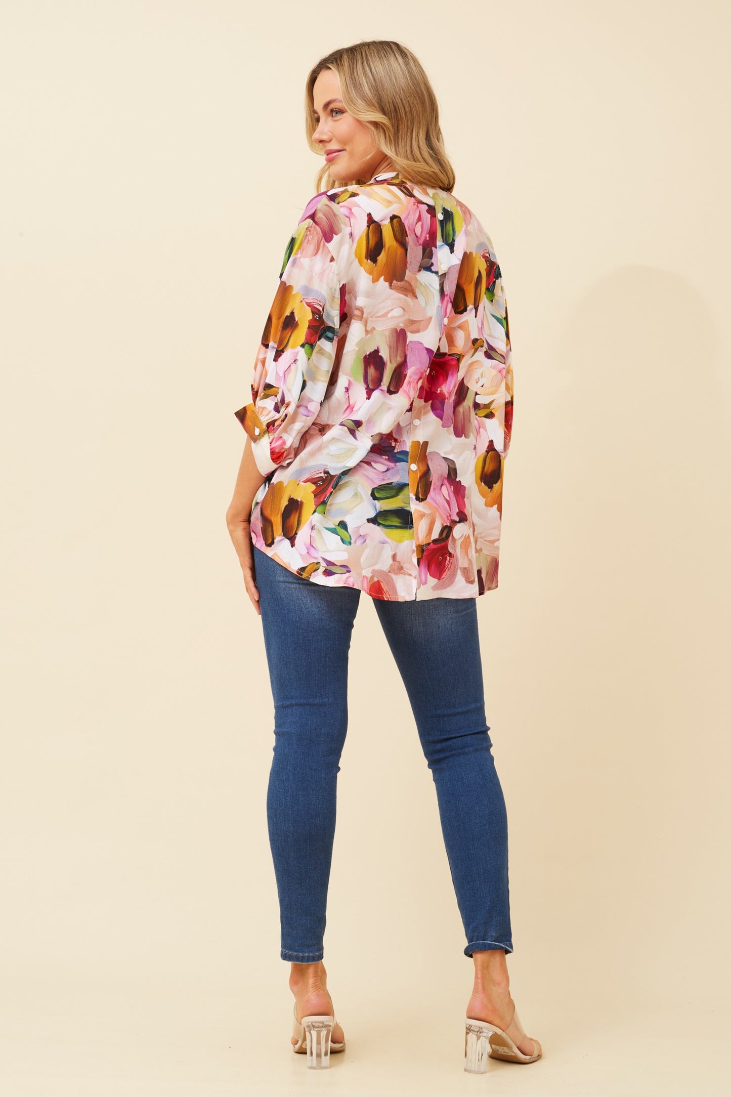 Jasmine Abstract Printed Top with Back Button T520123