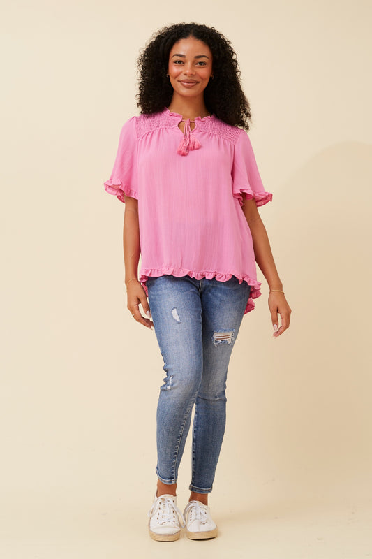 Kristel Short Frill  Sleeve Top T520237 - Pink