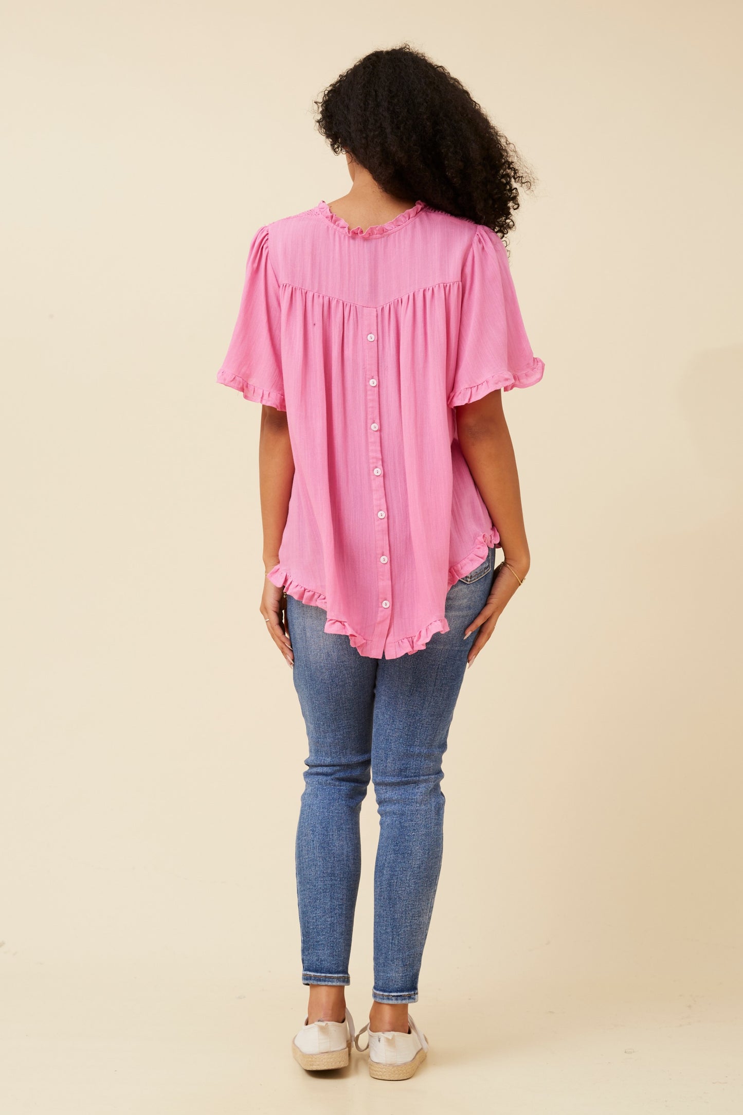 Kristel Short Frill  Sleeve Top T520237 - Pink