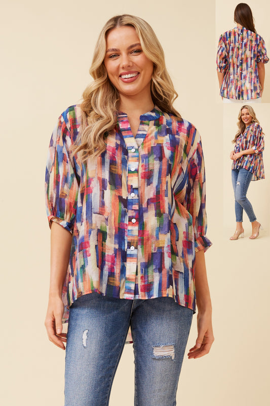 Rosa Shirt with Back Button Detail -  Multi Blue T522241