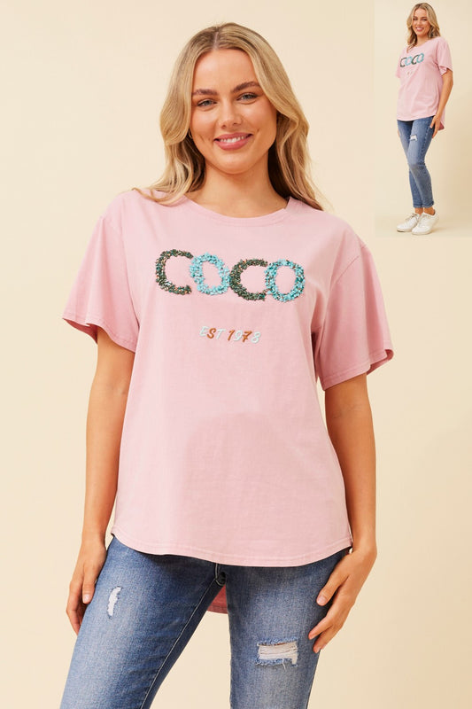 Coco Graphic Tee T522303 - Rosewater