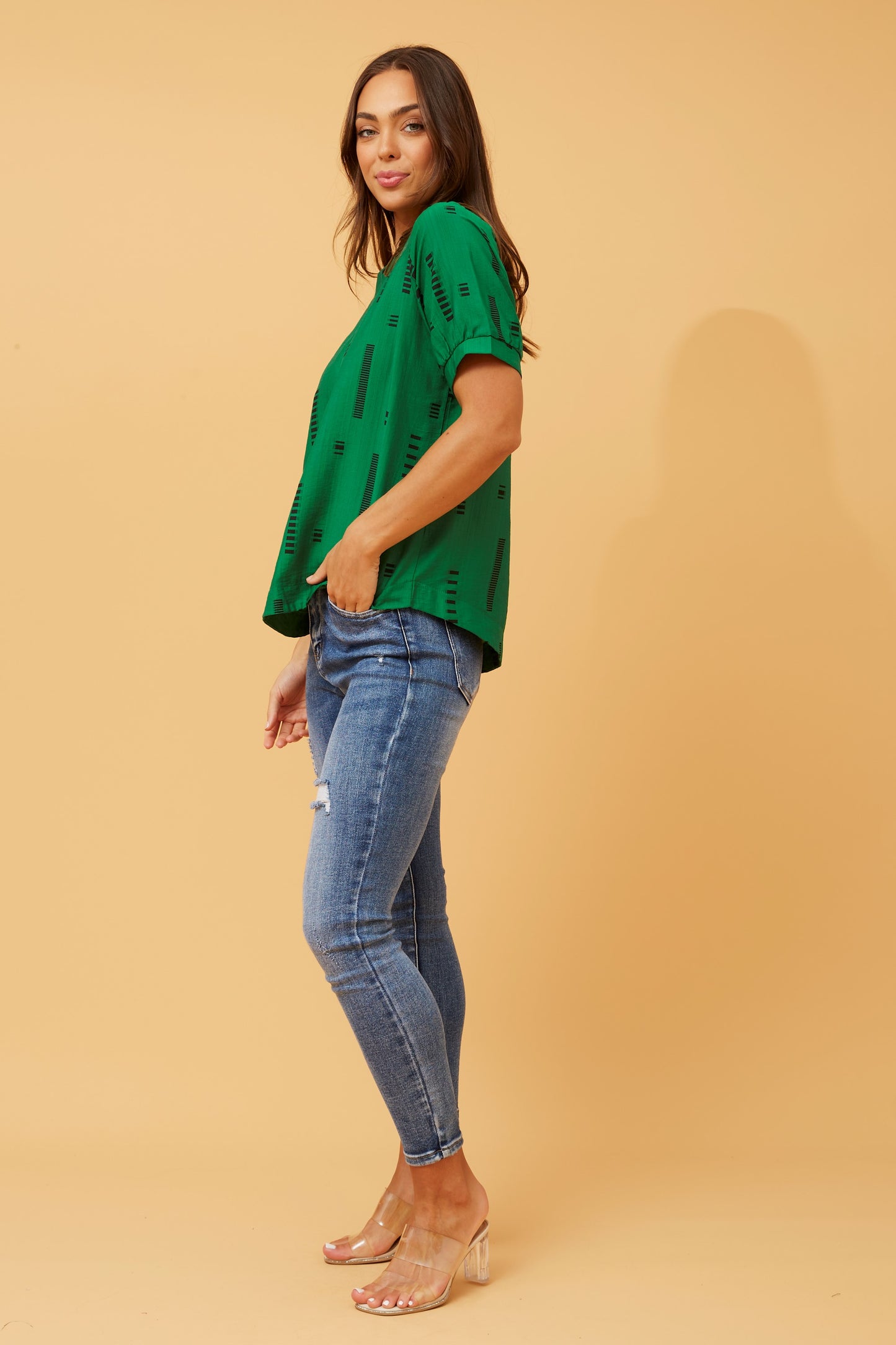 Carolyn Short Sleeve Top - Green T731876