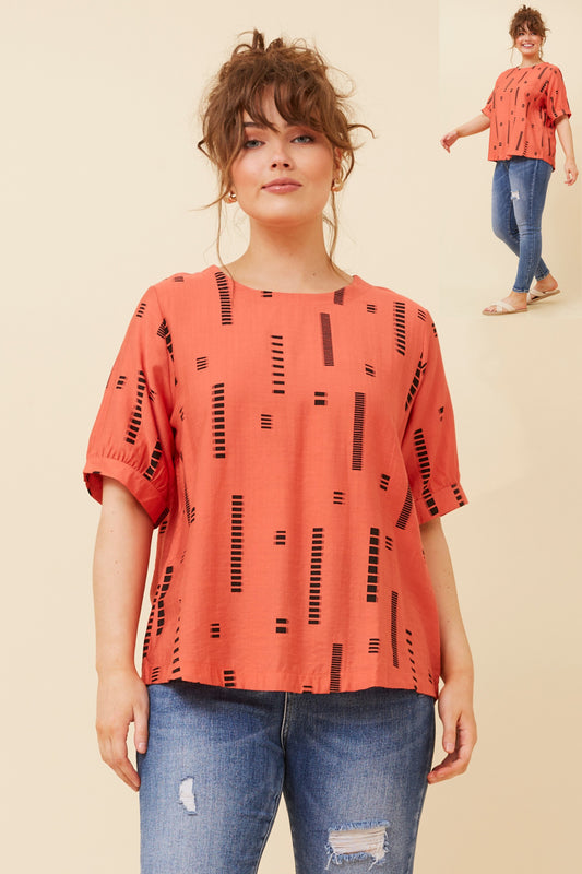 Carolyn Short Sleeve Top - Orange T731876