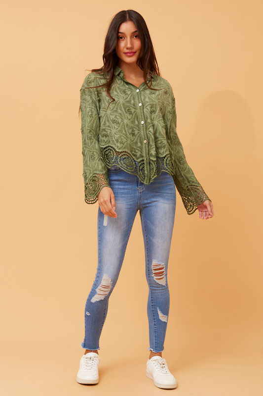 Daisy Lace Blouse Khaki T732860