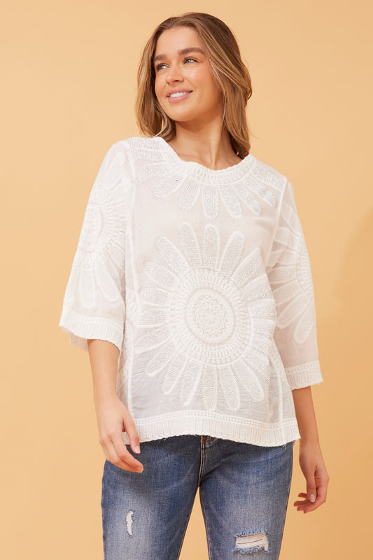 Callie Diamante Detail Top White T732965