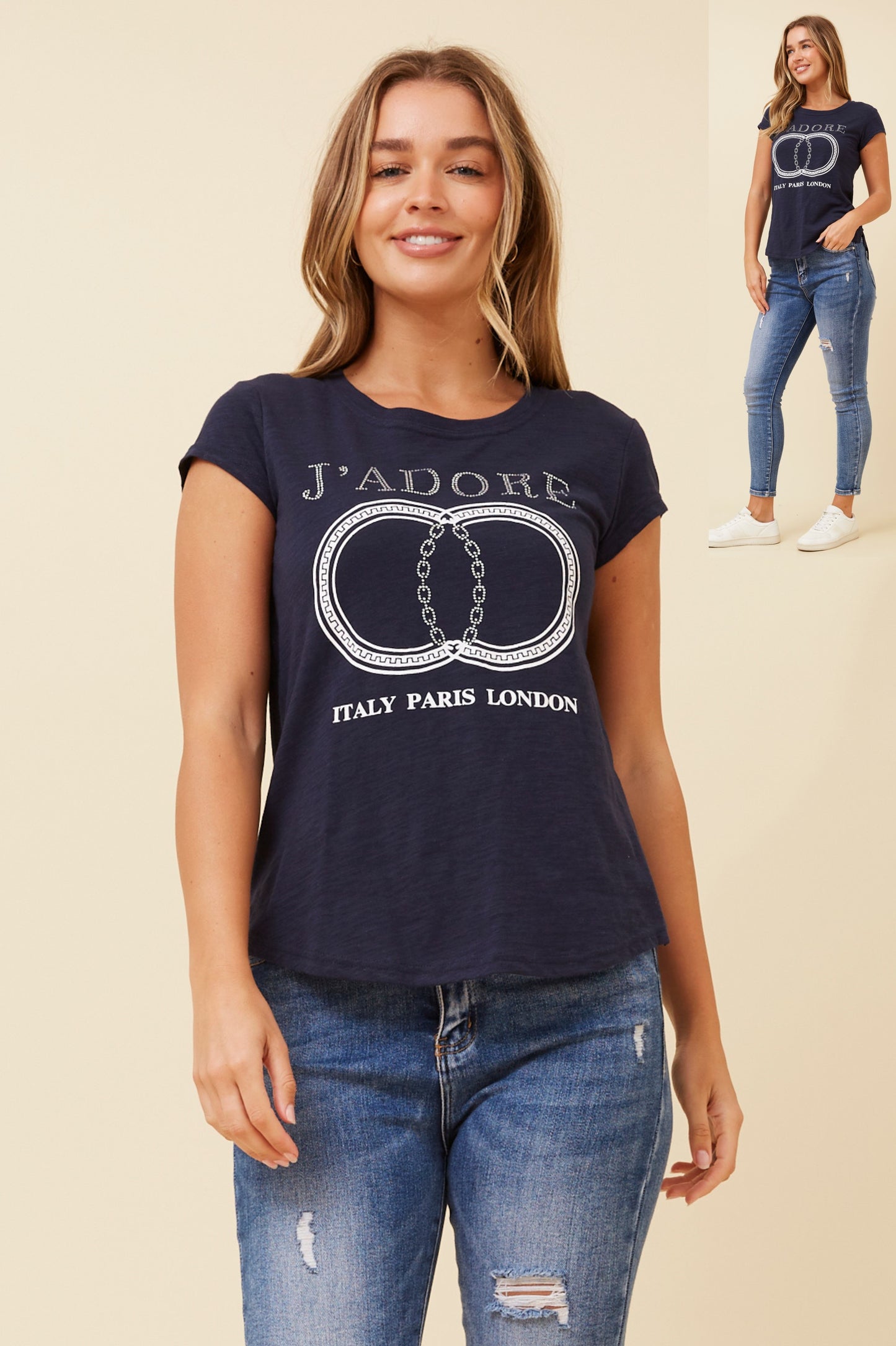 Jadore Graphic Pattern T-Shirt - Navy T732979