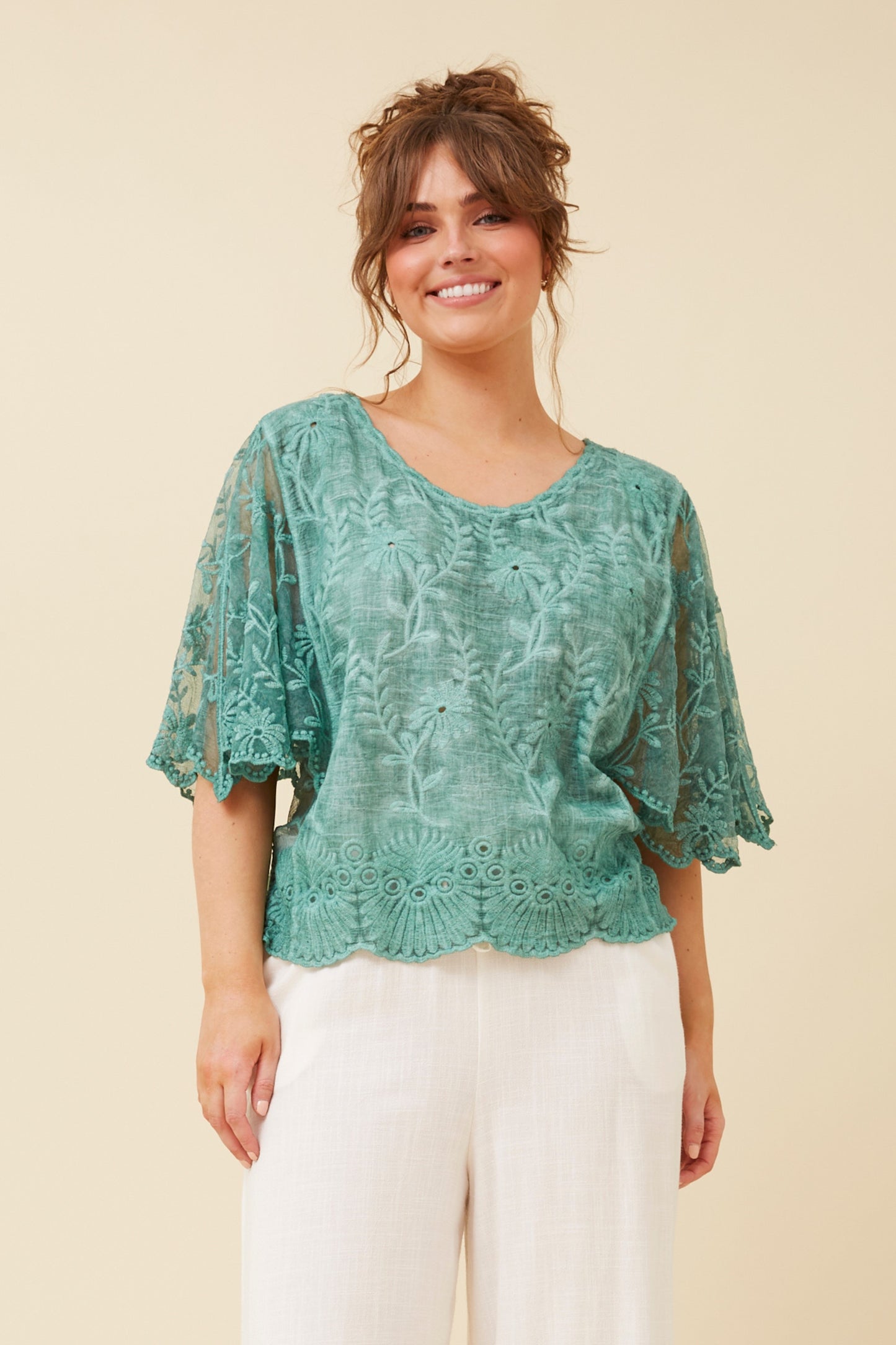 Boho Lace Blouse T733377 - Teal Green