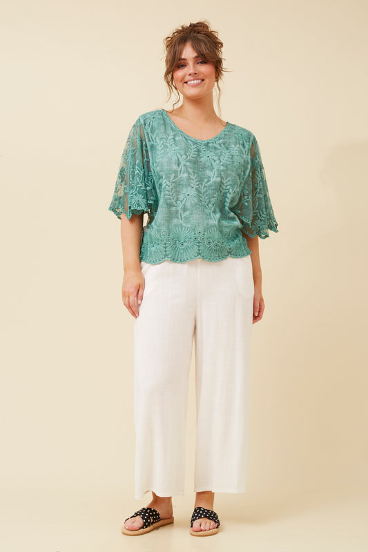 Boho Lace Blouse T733377 - Teal Green