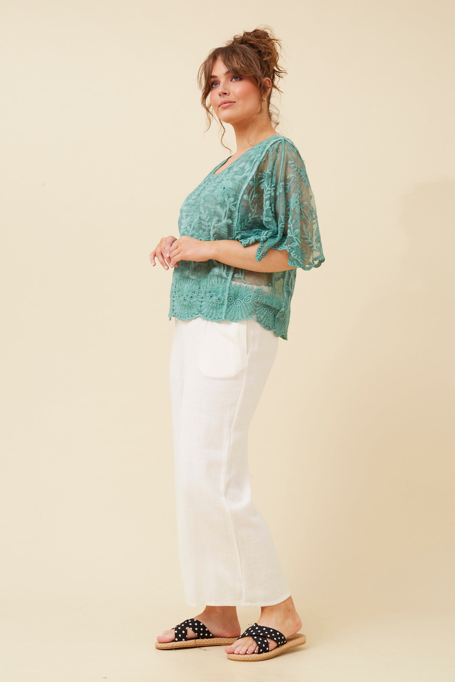 Boho Lace Blouse T733377 - Teal Green