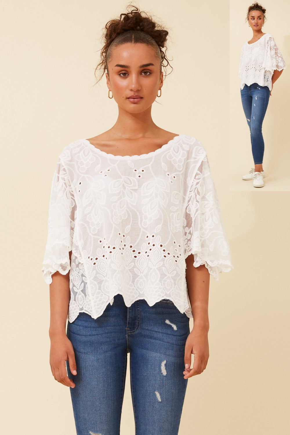 Boho Lace White Blouse - T733376