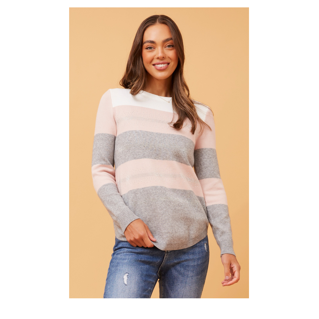 Taylor Stripe Pullover with Diamante Details KP169385